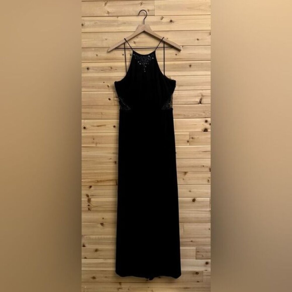 Vintage DJ Nights Size Medium Black High Neck Butterfly Moth Beaded Prom Gown